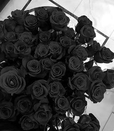 a vase filled with lots of black roses