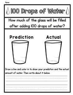 a worksheet with water and the words, 100 drops of water