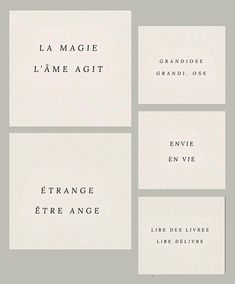 four different business cards with the words la magie l'ame agt