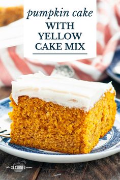 pumpkin cake with yellow cake mix on a plate