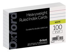 a stack of 100 white heavy weight rub index cards with black and yellow border on each side