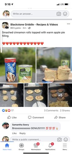 an instagram page with pictures of cookies and other food items on the left side