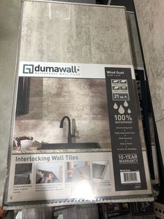 an advertisement for a new kitchen sink and counter top in a store display case, with instructions on how to install the faucet