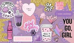 some stickers that are on top of a purple background with gold glitter and stars