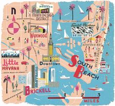 an illustrated map of the city of south beach