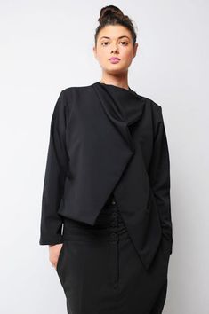 "Black Coat, Women Coat, Asymmetrical Coat ♛ All of Rosche's pieces are created with the sole purpose that YOU feel beautiful! Enjoy unique details in combination with high-quality materials every day and make a statement every place you go! ♛ Perfect for every occasion! ♛ Custom fit: Your comfort is essential to us, so we can make the garment specially with your measurements. ♛ Material & Care: Viscose, Dry clean ♛ Delivery: Ready to ship in 3-5 business days. I ship all my pieces express! Black Coat Women, Asymmetrical Coat, Coat Plus Size, Formal Coat, Elegant Coats, Women Coat, Short Cardigan, Wrap Coat, Long Sleeves Coats