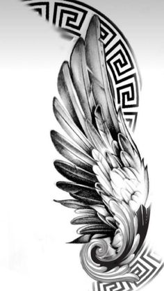 a black and white drawing of a bird with feathers on it's back side