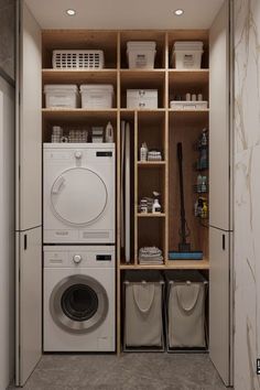 a washer and dryer in a small room