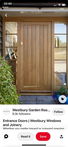 an image of a wooden door with windows on the front and side doors to both sides