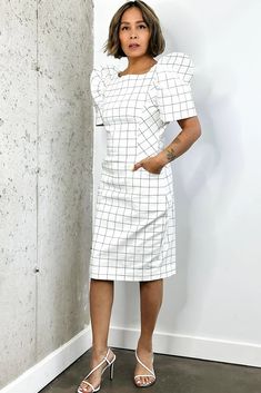 VINTA Gallery | Low Back Sheath Terno Dress Terno Dress, Filipiniana Dress, Butterfly Sleeve, Dresses Xxl, Window Pane, Butterfly Sleeves, V Cuts, Checkered Pattern, Side Panels