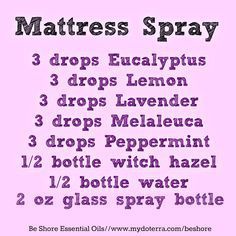 I love this mattress spray. I use it every time I changed the sheets to reduce… Linen Spray Recipe, Bed Spray, Săpunuri Handmade, Green Clean, Oil Remedies, Homemade Cleaning