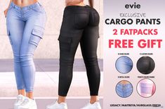 two women in jeans and white sneakers are standing next to each other with the caption, 2 fatpacks free gift