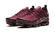 The Nike Air VaporMax Plus "Burgundy" is a monochromatic burgundy colorway of the lifestyle shoe with an unmistakable design.  The Air VaporMax Plus in the “Burgundy” colorway has a burgundy textile upper with a tonal TPU overlay cage that supports the lacing system.  A small white Swoosh appears on the collar and a gold “VaporMax” branded patch is found on the tongue.  Underfoot, the shoe’s foam midsole features Nike’s VaporMax bubbles for a comfortable and responsive ride.  Release date: June Mens Nike Air Vapormax Plus, Burgundy Nikes, Vapormax Nike, Nike Vapormax Plus, Vapormax 2019, Air Vapormax Plus, Nike Air Vapormax Plus, Vapormax Flyknit 2021, Nike Air Vapormax Flyknit