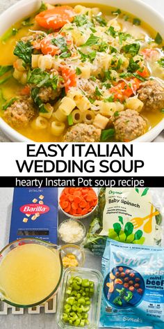 Instant Pot Wedding Soup is an easy and cozy soup recipe that is perfect for soup season! Filled with hearty meatballs, tender veggies, comforting chicken broth, and leafy spinach, this recipe is a family favorite that comes together quickly for a cozy meal this time of year! Healthy Instant Pot Meals, Instant Pot Recipes Soup, Instant Pot Italian Wedding Soup, Clean Soups, Instapot Soup Recipes, Instant Pot Soups, Pressure Cooker Soup Recipes, Turkey Meatballs Crockpot, Instant Pot Italian