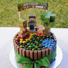 a cake made to look like an image of a minecraft game with lots of candy