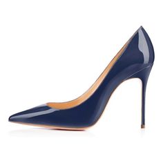 Navy Office Heels Pointy Toe Patent Leather Dress Shoes image 2 Shoes Photo, Office Shoes, Leather Dress Shoes