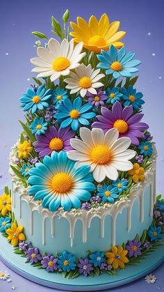 there is a cake decorated with flowers and icing