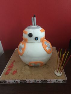 a birthday cake made to look like a robot