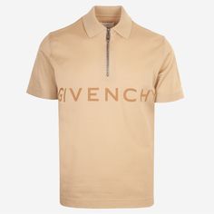 Givenchy New Zipped Logo Polo Shirt Designer Beige Short Sleeve Tops, Designer Beige Cotton Tops, Givenchy Shirt, Long Sleeves Polo, Grey Polo Shirt, Vintage Givenchy, Givenchy Man, Printed Polo Shirts, Polo Shirt White