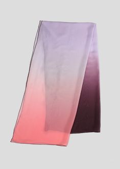 Plum, lavender and pink silk chiffon ombre scarf. 100% French silk. 26" x 52". Purple Silk Scarves For Formal Occasions, Formal Purple Silk Scarves, Formal Purple Silk Scarf, Elegant Purple Silk Scarf, Elegant Purple Scarf For Spring, Elegant Purple Scarves For Spring, King Of Prussia Mall, Ombre Scarf, Silk Chiffon Fabric