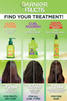 Find the perfect Fructis treatment for your hair type! #GarnierFructis Genu Varum, Running Hairstyles, Air Dry Cream, Garnier Fructis, Type 4 Hair, Workout Hairstyles, Hair Control, In Your Face, Types Of Curls