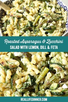 roasted asparagus and zucchini salad with lemon, dill & feta