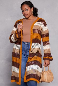 Long Sleeves, Duster, Striped Pattern, Side Slits, Crochet, Item Number 3920074055622 Plus Size Kimono, Plus Size Pajamas, Women Platform Shoes, Romper And Jacket, Girls Pajamas, Girls Jacket, Matching Dresses, Crochet Ideas