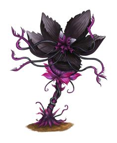 a purple and black flower with vines on it