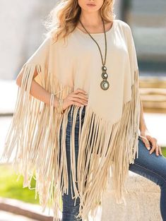 Style: Daily Color: Black, Khaki Material: Polyester Fit Type: Regular Fit Neckline: Crew Neck Length: Conventional Details: Fringed Item ID: JT1253 Body Mesurement (CM) SIZE BUST WAIST HIP S 88 68 95 M 92 72 99 L 98 78 105 XL 104 84 111 2XL 110 90 117 3XL 116 96 123 4XL 122 102 129 5XL 128 108 135 Hi, welcome to Bannersy.com. Here are some instructions to help you place an order: 1 - Register on bannersy, log in your bannersy account.（Non-essential） 2 - Choose your favorite items and add to cart.3 - Click "check out" and filling all your contact information. 4 - Click "continue to shipping method".5 - Choose a shipping method( we have 2 different shipping methods: Standard shipping & Free shipping over $79.00) （Just choose standard shipping, the amount meets the automatic free shipping.)6 Cape Cloak, Western Tee, Western Tops, Fringed Poncho, Tassels Fashion, Smock Top, Africa Fashion, Autumn Fashion Casual, Loose Blouse