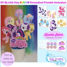 this is an image of my little pony personalized printable centerpieces set