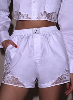 Cotton Shorts With Lace Trim For Daywear, Cotton Lace Trim Shorts For Daywear, Boxers Women, Cropped Button Down, White Boxers, Jumpsuit And Blazer, Clothing Essentials, Sweater Sale, Romper Dress