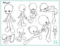 an animation character's head and body, with various poses for each character to be drawn