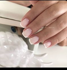 Milky White With Pink French Nails, Nokti French White Nails, White And Milky Nails, Milky Pink Nails With French Tip, Milky Nails French Tip, Pink Milky French Nails, Milky Pink Manicure, Milky French Manicure Dip, Milky Pink French Tip Nails