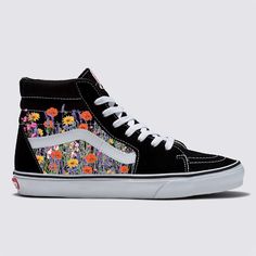 Get floral with these custom Vans Sk8-Hi sneakers. We buy each pair of blank shoes BRAND NEW from the Vans retail store. The ink is permanent and will never come off. Made in the USA. This price includes everything: shoes, artwork, and shipping. Thanks for stopping by our Etsy shop! Please message us with any questions! Sizes listed are in US sizing scale. If you have any issues with your order, please feel free to reach out to us and we will be more than glad to help you! Note: Blvd Custom is in no way affiliated with any of the shoe brands or companies that are featured on our website. Each pair of shoes is ordered lawfully bought at retail price. Floral Print High-top Sneakers For Streetwear, Floral Print Sneakers For Spring Streetwear, Spring Floral Print Sneakers For Streetwear, Multicolor Slip-on Sneakers With Floral Print, Black Floral Print Sneakers For Spring, Custom Vans Slip On, Shoes Artwork, Hi Top Vans, Shoes Customized