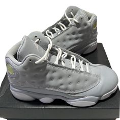 JORDAN RETRO 13’S in wolf grey •pre-owned with box •size youth 3/women’s 5 •shown love, still in great condition. •only flaw to note is slight creasing shown in photos. •same size currently selling for $300-$560 on STOCKX Retro 13, 3 Women, Jordan Retro, Athletic Shoes, Jordan, Women Accessories, Grey, Sports Shoes