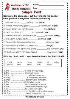 worksheet for reading the simple past in english with pictures and words on it