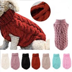 an image of dog sweaters for dogs in different colors and sizes with text overlay