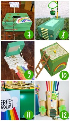 the instructions to make a st patrick's day box craft for kids are shown here