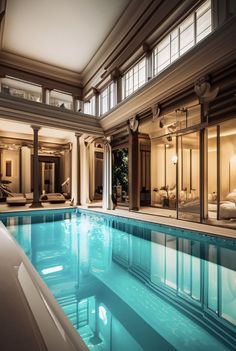 an indoor swimming pool in a large home