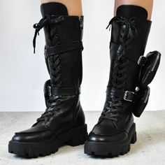 New Black Combat Boot Size 8,Never Used Edgy Wide Calf Mid-calf Boots With Round Toe, Edgy Mid-calf Boots With Wide Calf And Round Toe, Edgy Mid-calf Boots With Round Toe For Spring, Black Knee-high Martin Boots For Spring, Black Wide Calf Martin Boots For Fall, Casual Wide Calf High Ankle Moto Boots, Black Mid-calf Boots For Streetwear In Fall, Black Martin Boots With Round Toe For Spring, Black Platform Boots With Round Toe For Spring