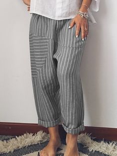 Casual Stripe Pants With Pockets Holiday Pants, Casual Linen Pants, Cotton Casual Pants, Wide Leg Linen Pants, Casual Stripes, Fashion Website, Wide Pants, Cotton Pants, Pink Cotton