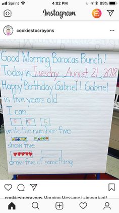 a white board with writing on it that says good morning barracas bunch today is tuesday - august 21, 2012