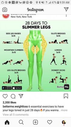 an instagram page with the words, 28 days to slimmer legs