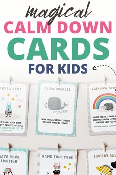 some cards with animals on them and the words, magnetic calm down cards for kids