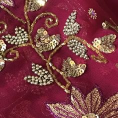 "Vintage Deep Purple Sheer Georgette Dupatta Shaw. Exquisite Gold Metallic Embroidery and Beading With Tiny Sequin Squares. Beautiful Hand Beading and Embroidery. 60 Inches of Flower and Leaf Embroidery and Beading With Overall Flower Type Embellishment and Sequin and Rochelle Bead Border. This listing is for a very pretty, feminine georgette semi-sheer dupatta shawl. This Dupatta Shawl was recently acquired from India. Great for a shawl, fabric/craft use, evening wrap or evening at the opera, a Traditional Embroidered Sequin Fabric For Festivals, Festive Embellished Embroidered Saree Fabric, Traditional Sequin Fabric With Floral Embroidery For Party, Traditional Sequin Fabric With Floral Embroidery For Festive Occasions, Traditional Embroidered Sequin Fabric For Celebration, Bohemian Embroidered Embellished Fabric For Party, Bohemian Embellished Embroidered Fabric For Party, Festive Beaded Embroidered Fabric For Party, Traditional Embellished Embroidered Saree Fabric