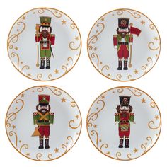 four plates with nutcrackers painted on them