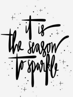 it's the season to sparkle handwritten lettering on white background with stars and dots