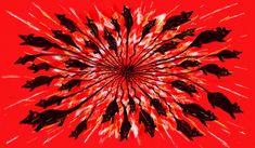 an image of a red and black firework with lots of cats in the center