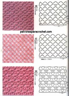 crochet patterns for the top and bottom part of an afghan, with different stitches