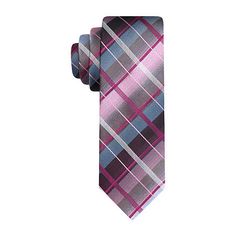 Elevate your formalwear with this sophisticated Van Heusen men's tie featuring a classic plaid pattern in shades of purple, blue, and gray. It's crafted from a woven fabric and has a narrow width offering a sleek look ideal for business meetings or special occasions. Measurements: 62 Length/Inches, 3 Width/InchesBase Material: 100% PolyesterFabric Description: WovenLining Material: PolyesterCare: Dry Clean OnlyTie Width: Narrow Width TieCountry of Origin: Imported Plaid Tie, Tie Shop, Men's Tie, Pink Tie, Van Heusen, Pink Plaid, Sleek Look, Shades Of Purple, Ties Mens